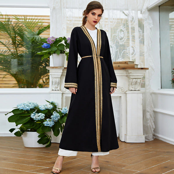 Abaya Bordada Oro y Negro — Lujo Oriental